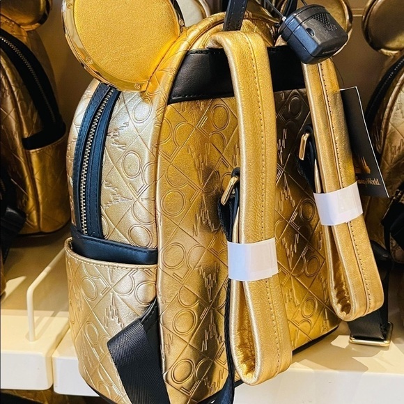 Mickey Mouse Walt Disney World 50th Anniversary Leather Gold Loungefly Backpack - Picture 8 of 13
